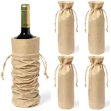 noTrash2003 Set aus 5 Weintaschen Flaschentaschen Weinbeutel Weintüten Flaschentasche aus Polyester im Jute-Look Flaschenträger Präsentation