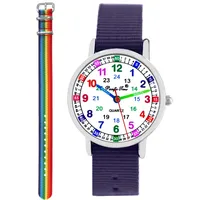 Kinder Armbanduhr Mädchen Jungen Einschulung Lernuhr Kinderuhr 2 Armband violett + Regenbogen