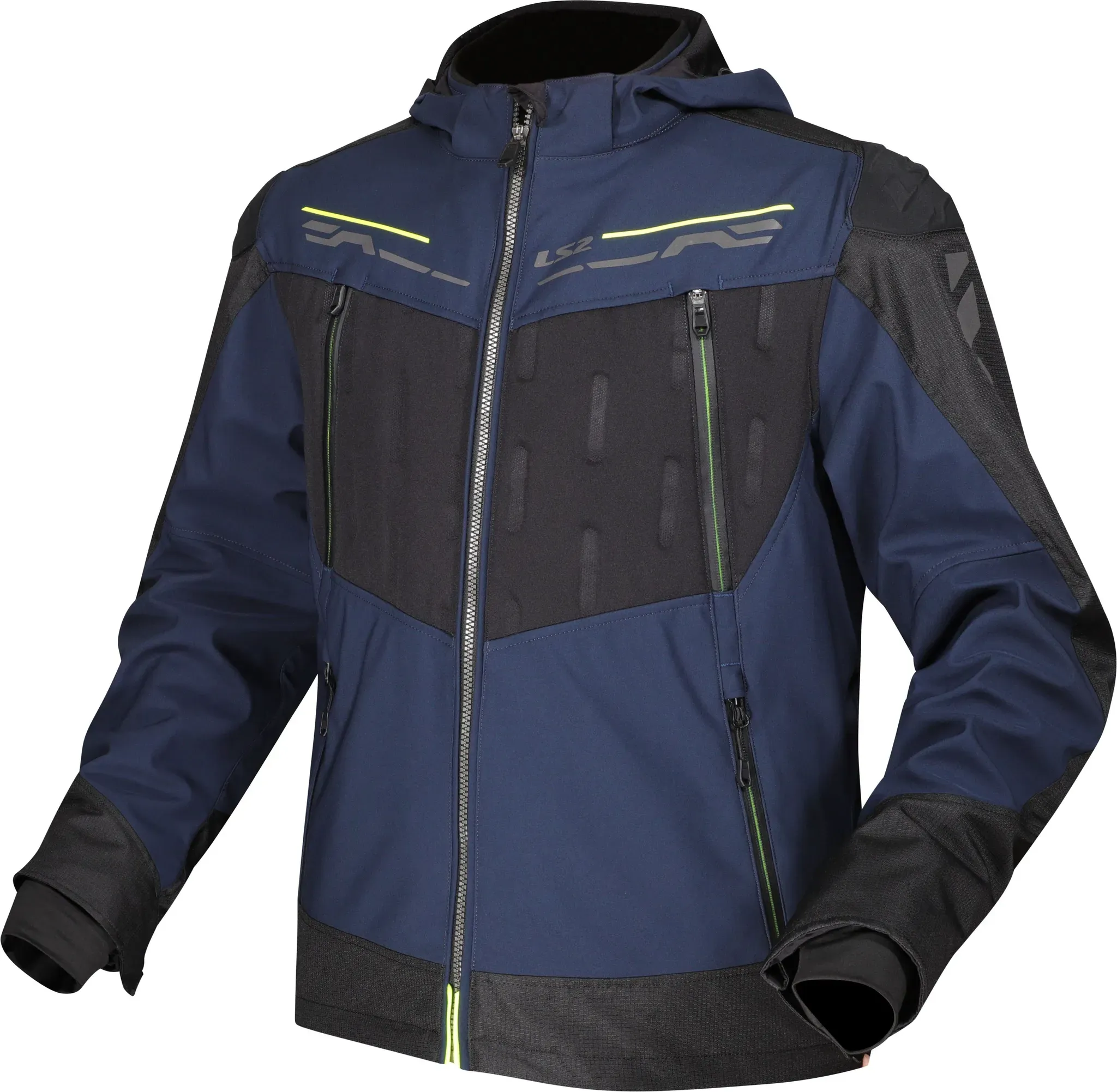 LS2 Zirconium, veste textile imperméable - Bleu Foncé/Noir/Jaune Néon - S