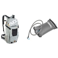 EVOC FR ENDURO 16 Protektor Backpack für Touren & Trails HYDRATION BLADDER 2L Trinkblase für den Rucksack (Größe: M/L, Rückenprotektor, Trinkblasenfach), Steingrau/Hellorange/Carbon Grau