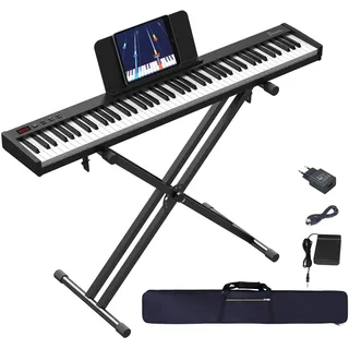 E-Piano 88 Tasten für Einsteiger Halbgewichtetes Volle Größe Klavier, Tragbare Digital Piano mit Doppel-X-Ständer, Süstain-Pedal & Reisentasche E Piano für Zu Hause üben Geschenk