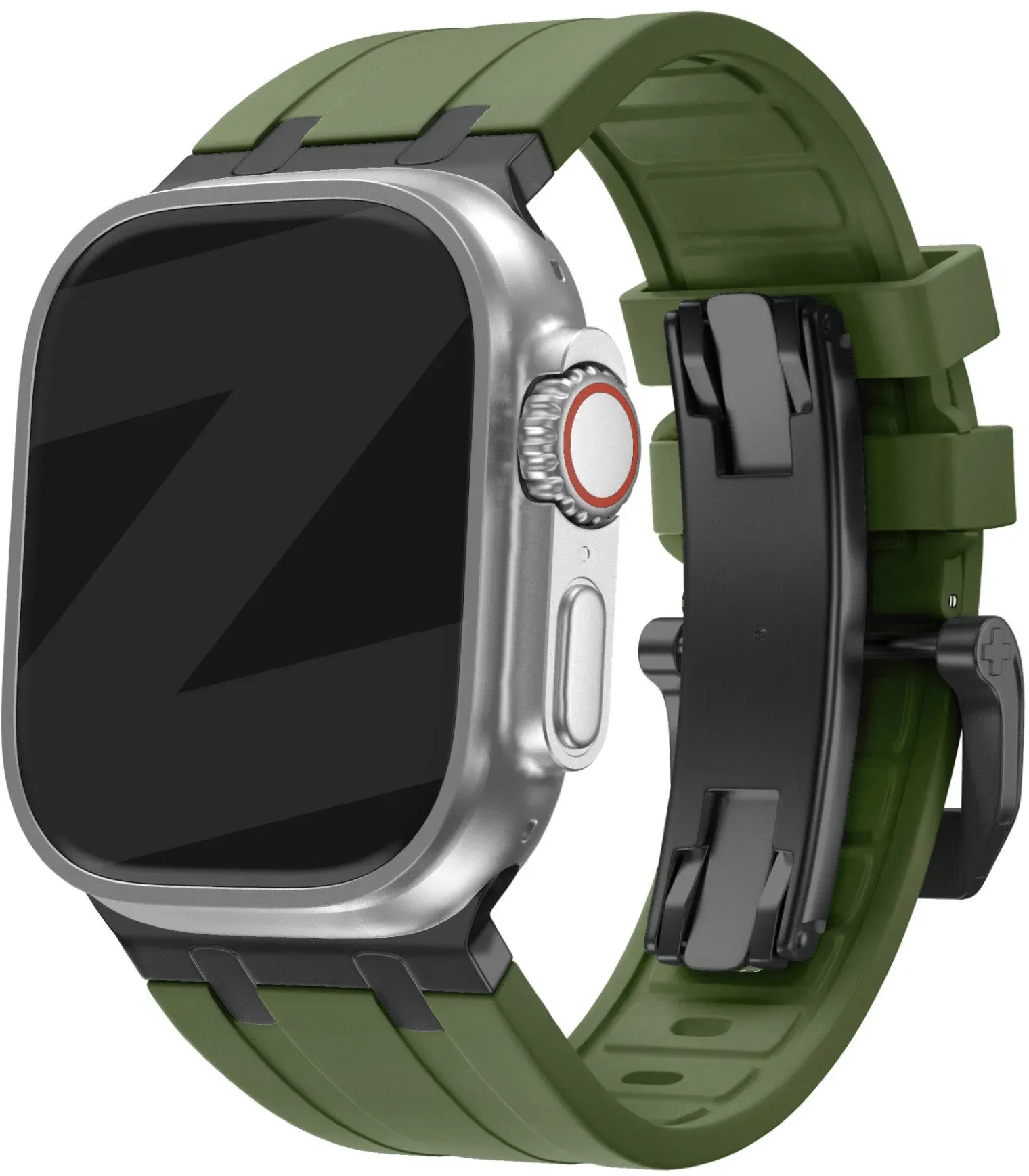 Bandz Apple Watch Ultra Armband Silikon für Apple Watch Ultra - Grün mit schwarz - Schnallenverschluss
