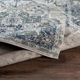 livabliss Ascot Vintage Teppich 160x220 cm – Boho Kurzflor für Wohnzimmer, Esszimmer & Schlafzimmer – pflegeleicht in Grau & Blau
