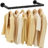 Yawinhe 64cm Kleiderstangen für die Wand, Industrieller Rohr Kleiderständer, Platzsparend, Wandregal Küchenregal, Kleiderstange mit 2 Sockeln, für Zuhause, Schwarz, 1-Pack, SYJ64B-1