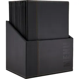 SecurIT® SECURIT - 20 Speisekarten Trendy Line + Sammelbox - 1 fester, doppelseitiger Einleger = 4 A4-Seiten - Möglichkeit zum Hinzufügen Einleger - Für Bars, Restaurants - PU-Kunstleder - Schwarz