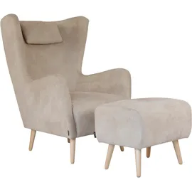 Home Affaire Ohrensessel Telford Mikrofaser 77 x 106 x 92 cm Beige mit Hocker