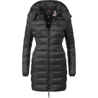 Marikoo Damen langer Wintermantel warmer Steppmantel mit abnehmbarer Kapuze Abendsternchen Schwarz Gr. 6XL - 6XL