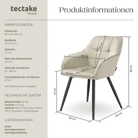 Tectake tectake® Esszimmerstuhl, gepolstert, in Samtoptik, gesteppt schlanke Stahlbeine, 58 x 62 x 82 cm