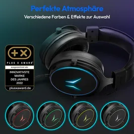Medion ERAZER Mage P20 Gaming Headset (240cm Kabel, Over Ear, flexibles & abnehmbares Mikrofon, RGB Beleuchtung, 3,5mm Audio, USB, ES9260Q Soundchip,