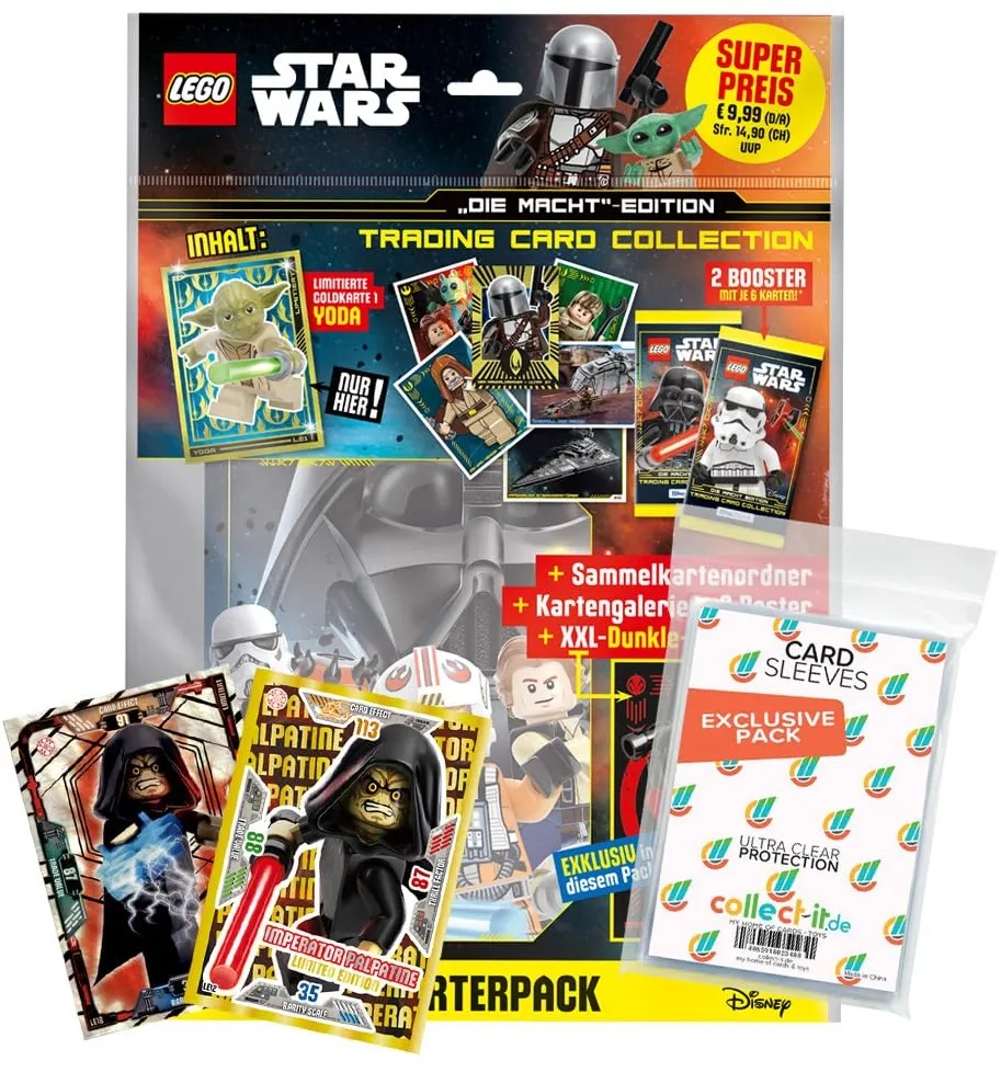 Bundle mit Blue Ocean Lego Star Wars - Serie 4 Trading Cards - 1 Starter + 2 Limitierte Star Wars Karten + Exklusive Collect-it Hüllen