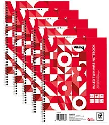 Viking Collegeblock DINA5+ Liniert Doppeldraht Seitlich gebunden Papier Softcover Rot Perforiert 2 Löcher 160 Seiten 5 Stück