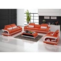 JVmoebel Sofa Luxuriöse weiße Sofagarnitur Leder Polstermöbel 3+2 Set Neu, Made in Europe orange