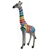Casa Padrino Designer Deko Giraffe mit Streifen Weiß / Mehrfarbig H. 205 cm - Riesige Dekofigur - Gartendeko Skulptur - Gartenfigur