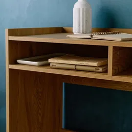 sweeek - Schreibtisch Holzdekor mit 2 Ablagen - Eichenfarben