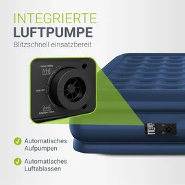 Juskys Luftmatratze Sapri L Blau - 2 Personen Luftbett selbstaufblasend - integrierter Pumpe