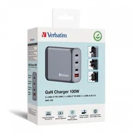 Verbatim GaN 100W, grau 1x USB-A, QC 3x USB-C PD, 3.0, 3.0