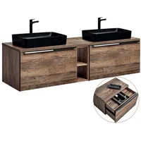 Lomadox Badmöbel Doppel Waschtisch Unterschrank Set, Vintage Oak Eiche