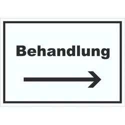 Behandlung Schild mit Text und Richtungspfeil rechts Behandlungsraum waagerecht A1 (594x841mm)