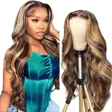 Lace Wig Echthaar Perücke Body Wave Wig with Baby Hair Pre Plucked Free Part Glueless Wig Brazilian Remy Hair Unprocessed Virgin Hair Brown Human Hair Wig For Women 30 Zoll