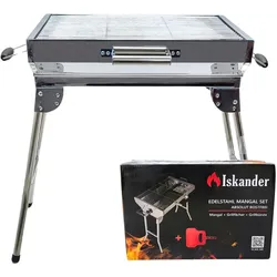 Grillpeter Mangal Iskander Edelstahl rostfrei Schaschlik Grill mit Grillrost Fächer Bürste