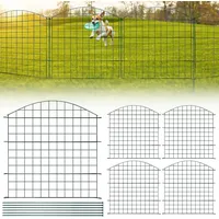 ISOISL Teichzaun Set, 5 Stück Teichzaun Steckzaun Metall mit 11 Zaunelemente-5 Zaunelemente 6 Befestigungsstäben, Länge 3,75 m Metallzaun Grün, Freigehege Gartenzaun Tiergehege (Oberbogen)