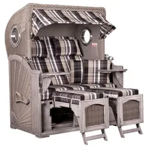 Mr. Deko Strandkorb Düne Bullauge Mahagoni Washed Grey PE Koboo Grey Dessin 583