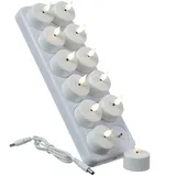 MARELIDA LED Teelichter mit Ladestation wiederaufladbar D: 4cm flackernd 12St.