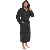 CELINATEX Florida Bademantel Damen L schwarz Morgenmantel Herren Coral Fleece Saunamantel Microfaser Kapuze Unisex - L