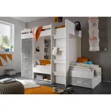 Begabino Hochbett 2 Liegeflächen mit Kleiderschrank und Regalen weiß/betonfarben