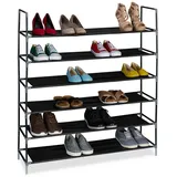 Relaxdays Schuhregal, 6 Ebenen, HBT: 108x100x28 cm, Metall Schuhablage, Stoff Ablage, Schuhgestell, schwarz/transparent