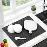 Abtropfmatte Geschirr Silikon, Faltbare Abtropfmatte Spüle, Rutschfeste Spülbeckeneinlage, Schnell Trocknend Spülmatte, Hitzebeständig, für Küche, Spüle, Arbeitsplatte, 43×34 cm (Schwarz)