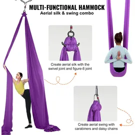 Vevor Aerial Yoga Hängematte Set 8 x 2,8 m, Lila Aerial Yoga Swing Air Fliegen, Indoor Aerial Yoga Hammock Swing 1000 kg Max. Tragfähigkeit, inkl. & Stahlkarabiner & Alu-Drehgelenk