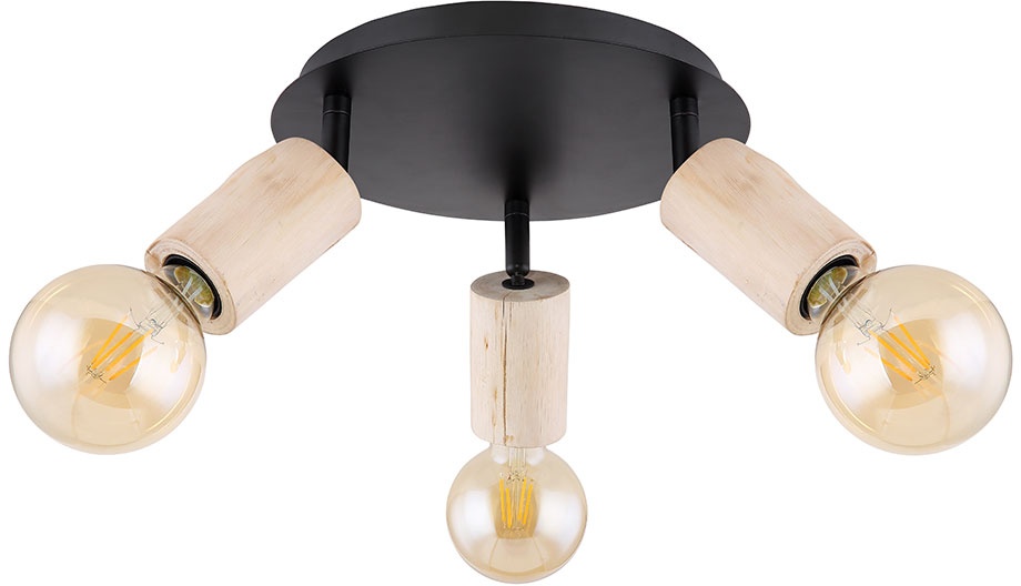Spotleuchte Deckenstrahler schwenkbar Deckenlampe 3-flammig Holz schwarz D 28 cm