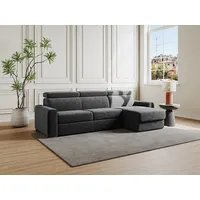 Ecksofa mit Matratze - Ecke wechselbar - Cord - Anthrazitgrau - Liegefläche mit Lattenrost mit breiten Latten 160 cm - Matratze 22 cm - Memory Schaum - VIZIR
