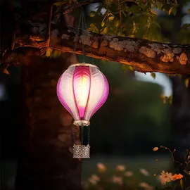 GLOBO Solarlampe Hängeleuchte Außenlampe Heißluftballon Feuereffekt Gartendeko Balkonlampe, pink bunt, 20x 0,5W 1600K warmweiß, DxH 14 x 46,5 cm, 2er Set
