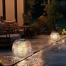 GLOBO LED Solar Kugelleuchte Geflecht Metall spritzwassergeschützt grau silberfarben