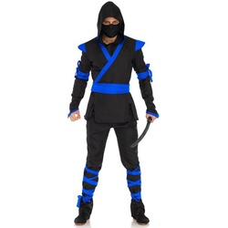 Leg Avenue Kostüm Ninja Kämpfer blau, Mysteriöser Krieger mit jeder Menge Stoffbändern schwarz M-L