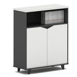 Jet-Line Aktenschrank Sideboard Schrank Büroschrank Holzschrank Wandschrank Seitenschrank Flügeltürenschrank Büroausstattung Büro schwarz/weiß Claudio Je