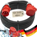 maxgo CEE Verlängerungskabel Starkstromkabel Starkstromverlängerung 400V 45m 5-polig H07RN-F 5x2,5 mm2 Kraftstromkabel Gummiverlängerung IP44 Außenbereich 16A 45 Meter