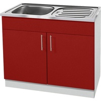 wiho Küchen Spülenschrank »Kiel«, 100 cm breit mit Auflagespüle, rot