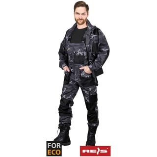 REIS FORECO-B Arbeitslatzhose für Herren | Sicherheitshose | Cargo | Arbeitskleidung | Arbeitshose | Latzhose | Arbeitsanzug | Camouflage-Schwarz | Größe: 58