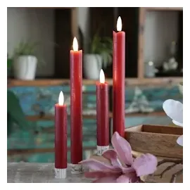 MARELIDA LED Stabkerzen Tafelkerzen Spitzkerzen rustikal 24,5cm rot 2St