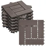 Woltu 11 Stück WPC Terrassenfliesen Holzoptik Coffe, Fliese klicksystem Terrassendielen Bodenfliese Klickfliese Bodenbelag (1 m2)