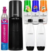 NEU Sodastream Wassersprudler Terra Schwarz mit 2 Flaschen Sirup Set Pepsi