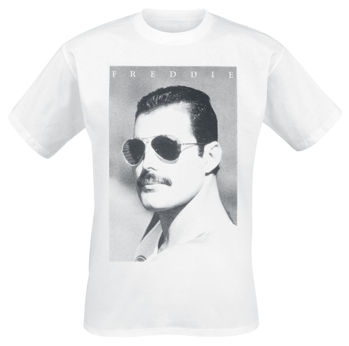 Queen T-Shirt - Freddie Mercury - Sunglasses - S bis XXL - für Männer - Größe M - weiß  - Lizenziertes Merchandise! - M