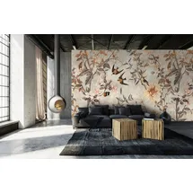 Living Walls Vliestapete Vogel-Tapete florales Muster Beige/Braun 10 m 1 St grau