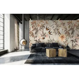 Living Walls Vliestapete Vogel-Tapete florales Muster Beige/Braun 10 m 1 St grau