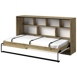 Stylefy Jugendbett Narin II (Schrankbett, Bett), 90×200 cm, klappbar, mit Regal und Matratze, für Jugend schwarz|weiß
