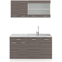 Vicco Küchenzeile SINGLE Einbauküche 140 cm Küche Edelgrau Anthrazit R-Line,