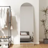 Weiß Standspiegel Ganzkörperspiegel mit Weiß Metallrahmen Ganzkörperspiegel Rundbogen 160 x 50 cm Wandspiegel Stehspiegel Standspiegel für